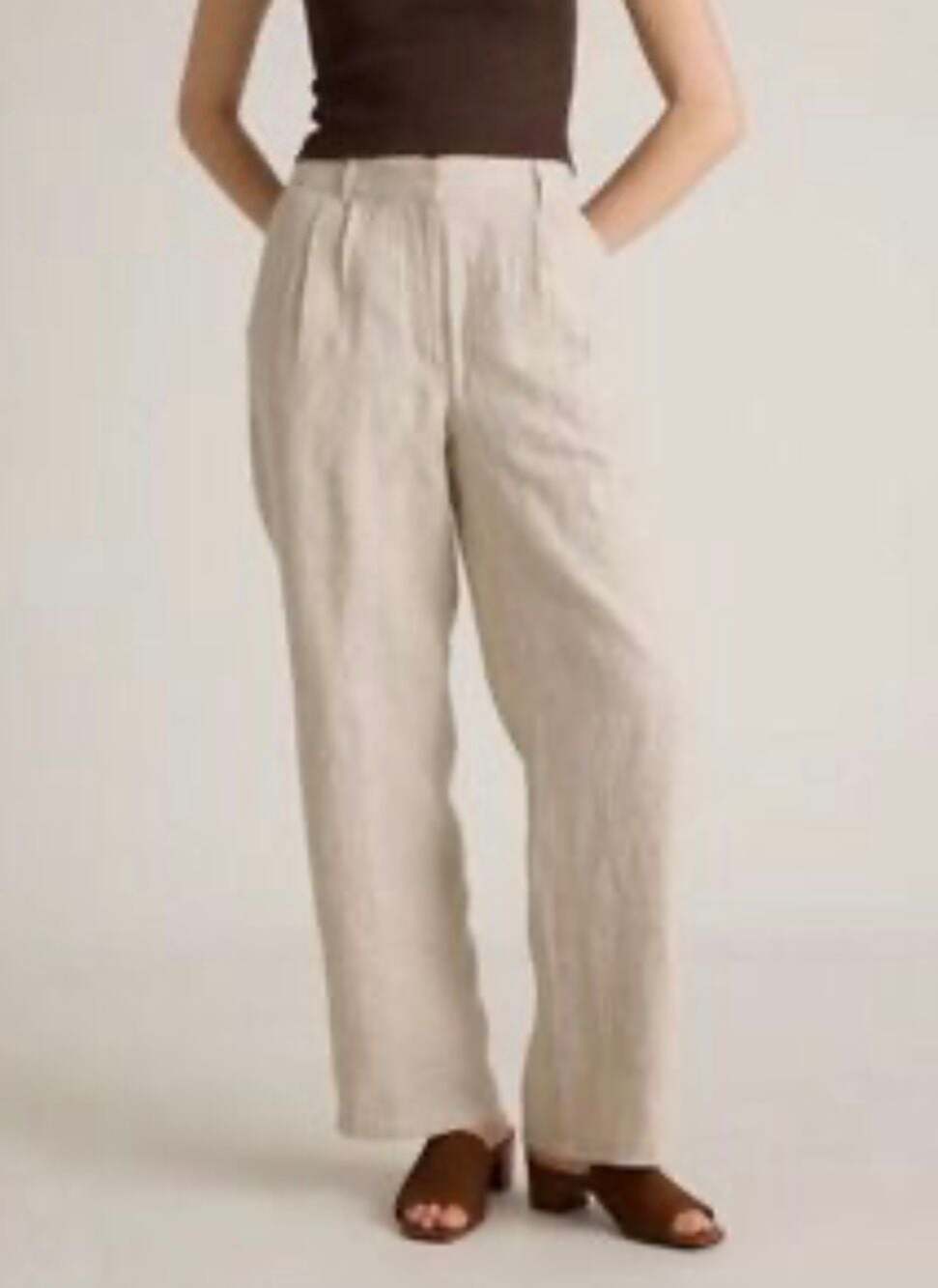Quince 100% European Linen Pleated Trouser Pants Beige Cream Large